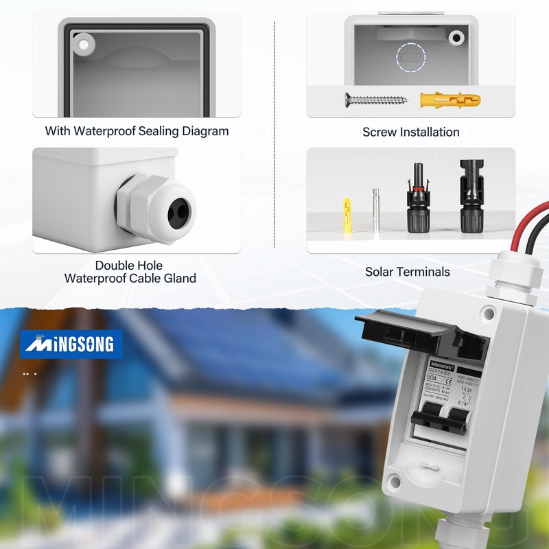 MINGSONG Solar Panels Disconnect Switch 50Amp DC Solar Shut Off
