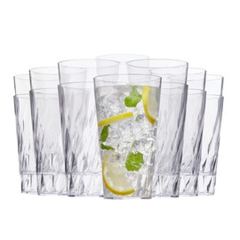 US Acrylic Palmetto [Set of 16] 20 ounce Plastic Stackable Water Tumblers in Clear, Lightweight Value Set of Drinking Cups, Reusable, BPA-free, Made in the USA, Top-rack Dishwasher Safe