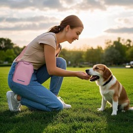 Shelinc Silicone Dog Treat Pouch for Training with Poop Bag Dispenser, Zipper Closure and Shoulder Strap Design,Dog Treat Bag, Puppy Training Walking(pink)