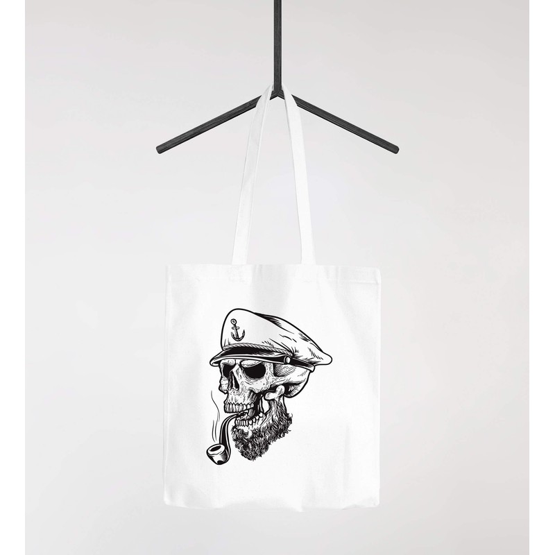 Autiga® Jute Bag Captain Skull Beard Sailor Skull Cotton Bag
