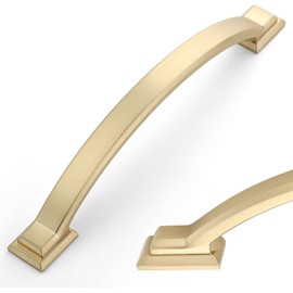 9BUILD EU0047 Pack of 10 Cabinet Handles, Brushed Gold, Hole Spacing 128 mm, Handles for Kitchen Cabinets, Zinc Alloy Furniture Handles, Kitchen Cupboard Door Handles