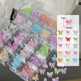 3D Butterfly Nail Charms,1Box 12Grids Resin Colorful Butterfly Nail Art Charms,Mini Cute Nail Art Decorations for Women Girls Manicure Design DIY Crafts