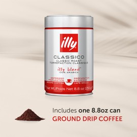 illy Drip Coffee - Ground Coffee - 100% Arabica Ground Coffee – Classico Medium Roast - Notes of Caramel, Orange Blossom & Jasmine - No Preservatives – Mild & Balanced – 250g