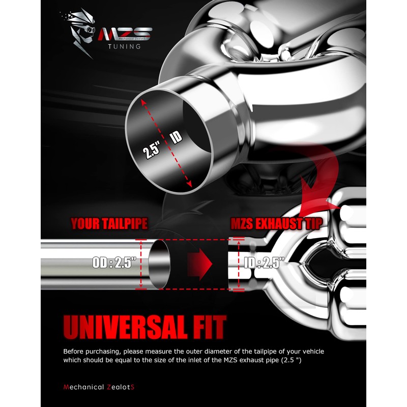 MZS Exhaust Tip, Stainless Steel 2.5" Inlet 3.5" Outlet 9.5"