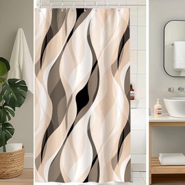 Uiiooazy Shower Curtain Cream, Shower Curtain Abstract Geometric Pattern Lines Stripes Shower Curtain Anti Mould Waterproof Polyester Fabric Washable Bathroom Curtain with 8 Hooks for Bathroom 120 x