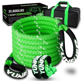 YUNFUER 7/8" x 30ft Kinetic Recovery Tow Rope 31,800lbs with 2 Soft Shackles Heavy Duty Offroad Recovery Rope Kit for Trucks SUV UTV ATV Tractor Car Jeep (Green)