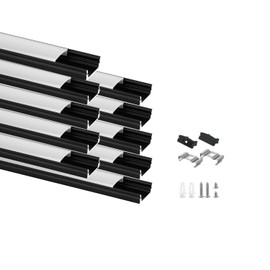 Besseto 10Pack 6.6Ft/2M Black LED Aluminum Channel,LED Strip Light Diffuser Aluminum Channel Profile Housing Extrusion for Under Cabinet Counter and Stairs (Black-10Pack 6.6ft)