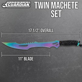 Bud K Titanium Guardian Twin Machete Set | Sheath | 11” Stainless Blades | 17 1/2”