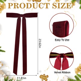 8 Pcs Christmas Velvet Swag Bows, 24 x 12 Inch Large Velvet Christmas Wreath Bows Rustic Crafts Bows for Xmas Home Decor Wedding (Burgundy, Width of 1.5")