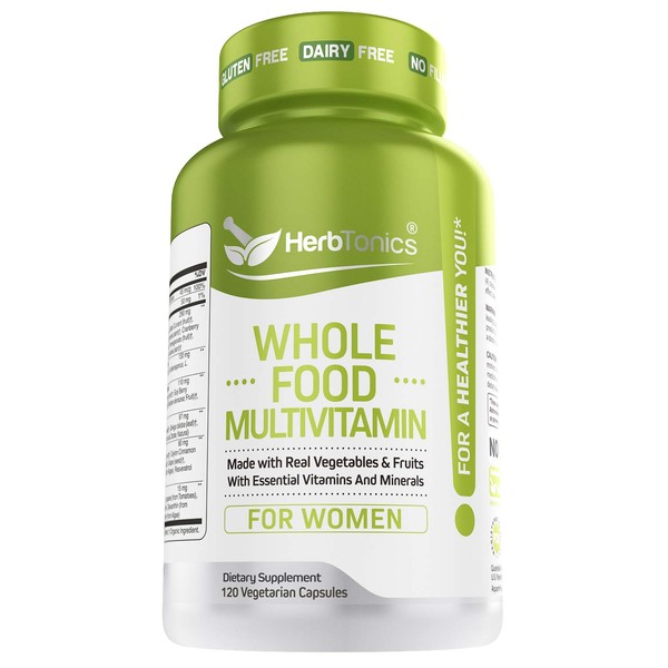 Whole Food Multivitamin for Women & Men with Superfoods from Whole Food Markets | Real Raw Veggies, Fruits, Vitamin E, A, B Complex | Vegan Non-GMO 120 Vegetarian Capsules (Women)