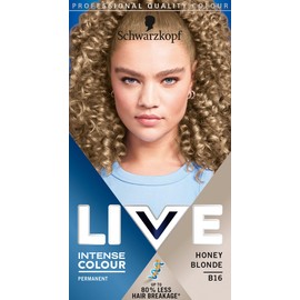 Schwarzkopf LIVE Intense Colour Honey Blonde Permanent Hair Dye B16, Long Lasting Blonde Hair Colour for Up to 80% Less Hair Breakage, Hair Lightener with anti-brassiness effect