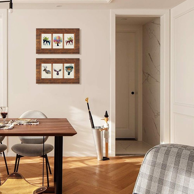 EosGlac Collage Picture Frame 4x6 3 Openings, Wood Plank Design