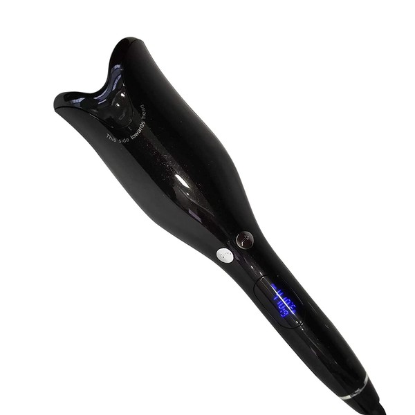 AIKO PRO Professional Ceramic Automatic Rotating Far-Infrared Hair Curler with Digital LCD Display, 1 Inch Rose Hair Air Spin Curling Iron Barrel for All Hair Types, Dual Voltage, Black