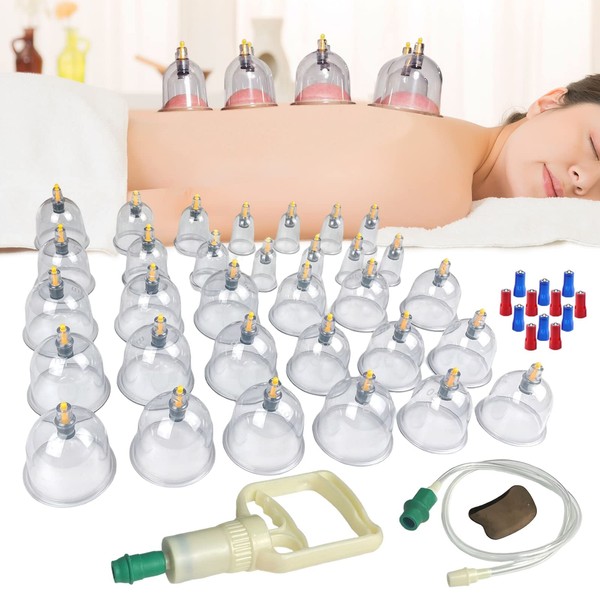 AIKOTOO Cupping Therapy Set with Pump 32 Massage Cups Cupping Set Acupoint Massage Kit Professional Chinese Vacuum Suction Cups for Body Massage Pain Relief Cellulite Massager