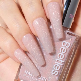 Beetles Nude Pink 1Pcs 15ml Nail Polish-Fast Drying & Long Lasting Sparkle Glitter Nail Polish Dreamy Pink Haze Nail Lacquer Holographic Nail Art Design for Girls Women