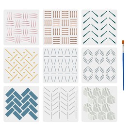 FINGERINSPIRE 9PCS Simple Lines Stencils for Painting with Brush 30x30cm Reusable Geometric Figure Template Hollowed Sketch Wall Art Stencil Plastic PET Graffiti Theme Template for Decoration