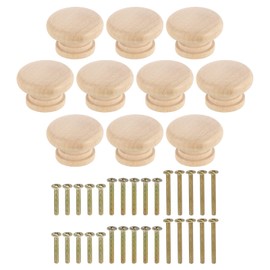 sourcing map 10Pcs Round Wood Drawer Knob, 1.57" x 1.1" Round Cabinet Knobs Mushroom Shape Wooden Knobs with Screws for Furniture Drawer Dresser Wardrobe Cupboard, Wood Color