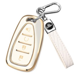 FT FUNTOR for Chevrolet Key Fob Cover,4 Buttons TPU Key Cover with Golden Edge,Compatible with Chevrolet Equinox Bolt Sonic Trax Blazer Trailblazer Cruze Traverse Volt with Keychain (A-White)