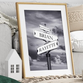 A&T ARTWORK Black and White Street Sign Canvas Poster Prints Gift,includes Names and the Date Unique Gift for the Anniversary.Canvas Poster UNFRAMED
