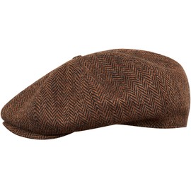 Sterkowski Peaky Newsboy Cap | Harris Tweed Baker Boy Hat for Men - Brown/Black, 57 cm