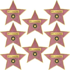 Amscan Glitz & Glam Star Decal Clings - 11.3" x 12" (Pack of 8) - Removable & Reusable Pink & Gold Coated Cardboard Decor for Celestial-Themed Events, Parties & Bedrooms