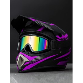 Senhill Motocross Helmet With Gloves, Goggles, Mask for Unisex Adult Youth - Dirt Bike Motorcycle Full Face DOT/FMVSS 218 Approved (Large, Purple)