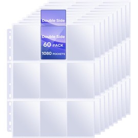 TiopLior 60 paquetes de protectores de hojas, fundas para tarjetas de 9 bolsillos de doble cara, protectores de página para carpeta de 3 anillos, tarjetero de béisbol de 1080 bolsillos, apto para MTG