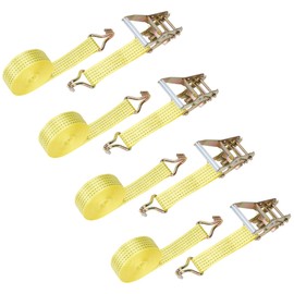 huyear 4 Pack 2" x 30' Ratchet Straps Heavy Duty Tie Down Straps Ratchet with Double J Hooks, 6,613 lbs Break Strength, Longer Cargo Ratchet Straps for Moving, Truck, Trailers, Motorcycles (Yellow)