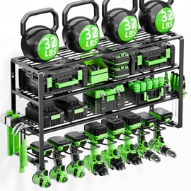 Power Tool Organizer Wall Mount, 4 Layer Tool Storage Rack with 8 Cordless Drill Holders, Power Tool Shelf Loads 270lbs for Garage, Warehouse, Workshop, Gifts for Men, Husband