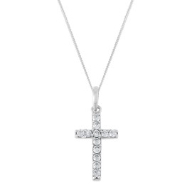 Ravishing Impressions Natural Gemstone Cross Pendant With Chain 925 Sterling Silver Minimalist Jewelry (1 Inch) chain 16'' (Cubic Zirconia) Jewelry for Graduation