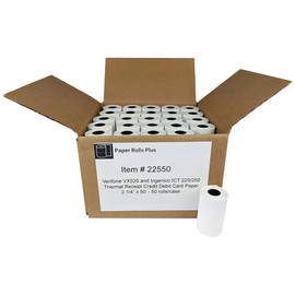 Verifone VX520 and Ingenico ICT220/250 Thermal Reciept Paper Rolls - Credit/Debit Card Paper - 2 1/4" x 50' - 50 rolls per case