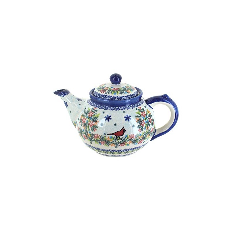 Blue Rose Polish Pottery Winter Cardinal Teapot