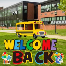 Vivantia Extra Large Back to School Yard Signs with Stakes Welcome Back to School Decoration School Bus Photo Props First Day of School Lawn Cards Outdoor Garden Party Decorations, 8 Pieces