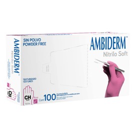 Guante de Nitrilo Soft Ambiderm Color Rosa Talla Chico Sin Polvo