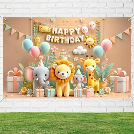 BlissYard Happy Birthday Banner 71x43 Inch for Jungle Safari Animal Birthday Backdrop Party Decoration Wildlife Zoo Photography Background for Boys Girls Birthday Jungle Wild Photo Booth Props