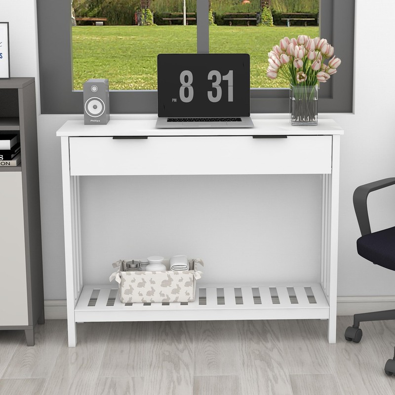 TaoHFE White Narrow Console Table with Storage Modern Wood Entryway