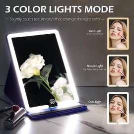 WangSelect Espejo de viaje con luz, espejo de maquillaje portátil de viaje, recargable de 2000 mAh y 3 ajustes de color, incluye 10 espejos de aumento y pinzas, azul cobalto