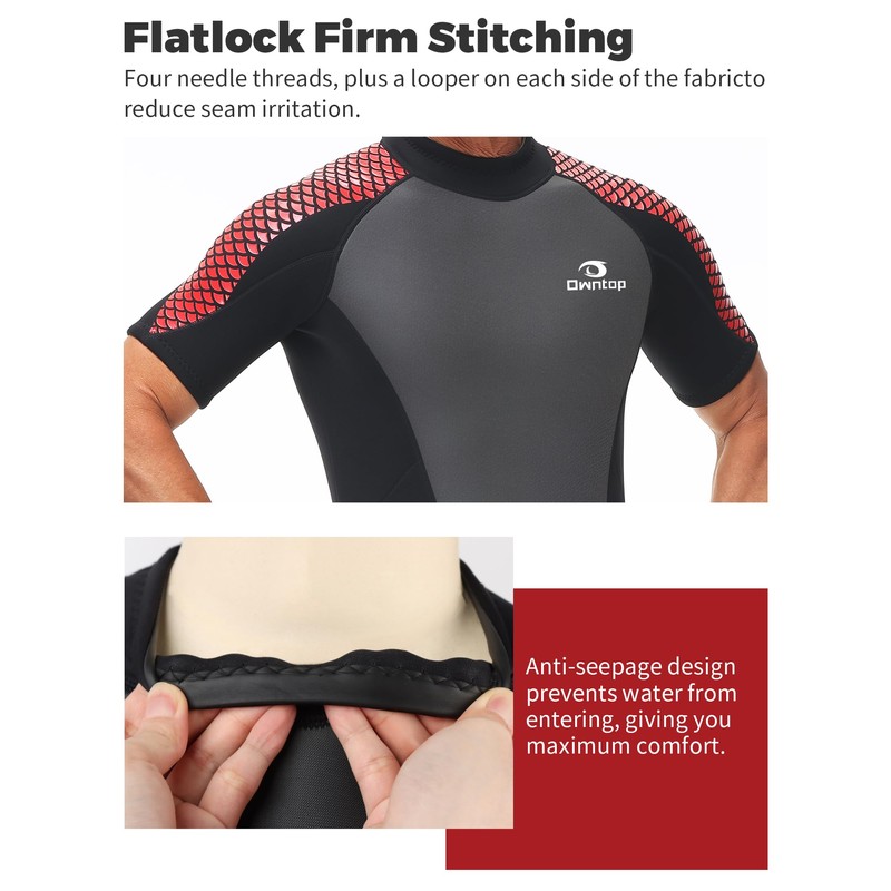 Owntop Mens Wetsuit Shorty 3mm Neoprene Wet Suit for Diving