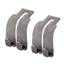 Headrest Hook, Car Hook, Luggage Hang, Car Seat Double Hook, Carefully Selected Leather Metal, Car Storage, Headrest Hook, Both Front and Rear of Seat, Car Accessories, Leather, Set of 2 (Gray)