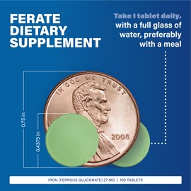 Major 27 mg Ferate Tabs - Ferrous Gluconate Elemental Iron Dietary Supplement - 100 Count (1 Pack)