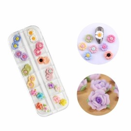 Nail art clay flower parts daisy + rose 12-piece set (W91E54D) / 네일아트 점토 플라워 파츠 데이지+장미 12종 세트 (W91E54D)