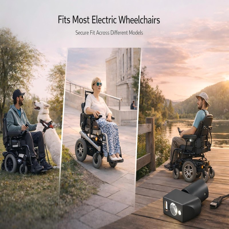 Electric Wheelchair USB Charger with Bright LED Light, 3-Pin XLR