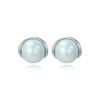 GZJOGO Big Light Blue Pearl Stud Earrings Trendy, White Gold