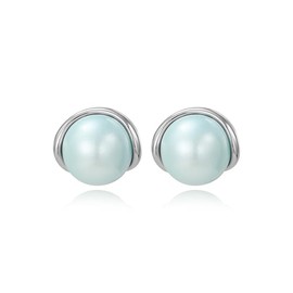 GZJOGO Big Light Blue Pearl Stud Earrings Trendy, White Gold Plated Round Chunky Pearl Hypoallergenic Statement Earrings for Women, Jewelry Gift for Her