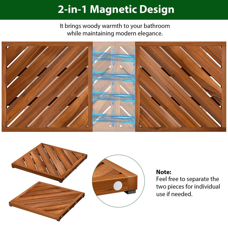 Teak Wood Bath Mat for Bathroom - Anti Slip Square