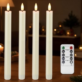 SEHNSY Set of 4 Ivory LED Flameless Taper Candles with Remote, Timer & Dimmer, 10.1 Inch Plastic Battery Operated Candlesticks with Flickering Light for Home, Holiday, and Window Decor