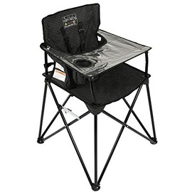 ciao! baby Portable High Chair for Babies and Toddlers, Fold Up Outdoor Travel Seat with Tray and Carry Bag for Camping, Picnics, Beach Days, Sporting Events, and More (Black Check)