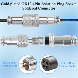 QIANRENON Docking GX12 4Pin Aviation Plug Socket Gold Plated GX12 4Pin Aviation Plug Solder Connector GX12-4 Quick Inline Airline Plug Nut Lock 400V/5A, for Electrical Electronic Signal,2Pcs