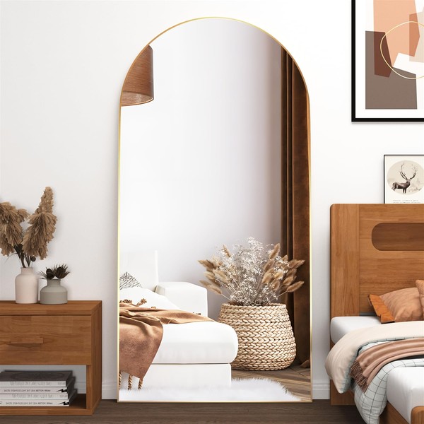 CONGUILIAO 71"x32" Gold Full Length Mirror, Aluminum Alloy Frame Arched