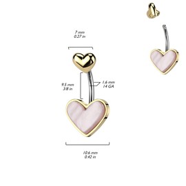 Pierced Owl 14GA 316L Stainless Steel Mother of Pearl Heart Belly Button Ring (Silver Tone)